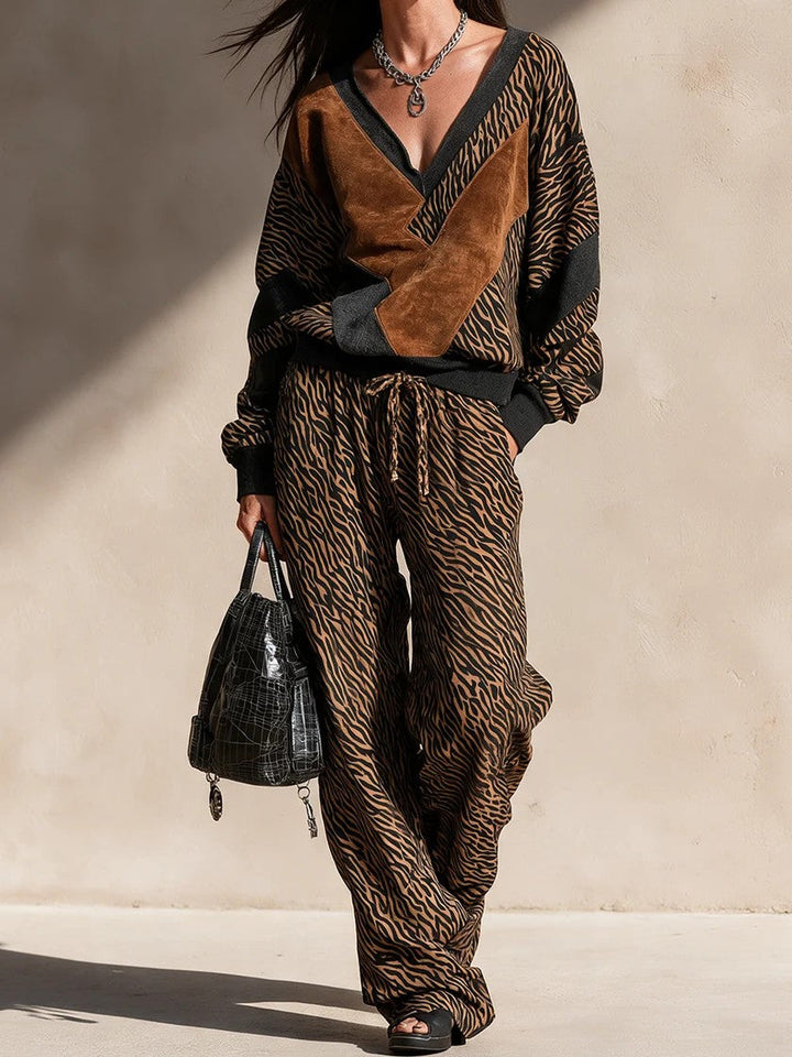 Two-Piece Animal Print Suit Set for Women