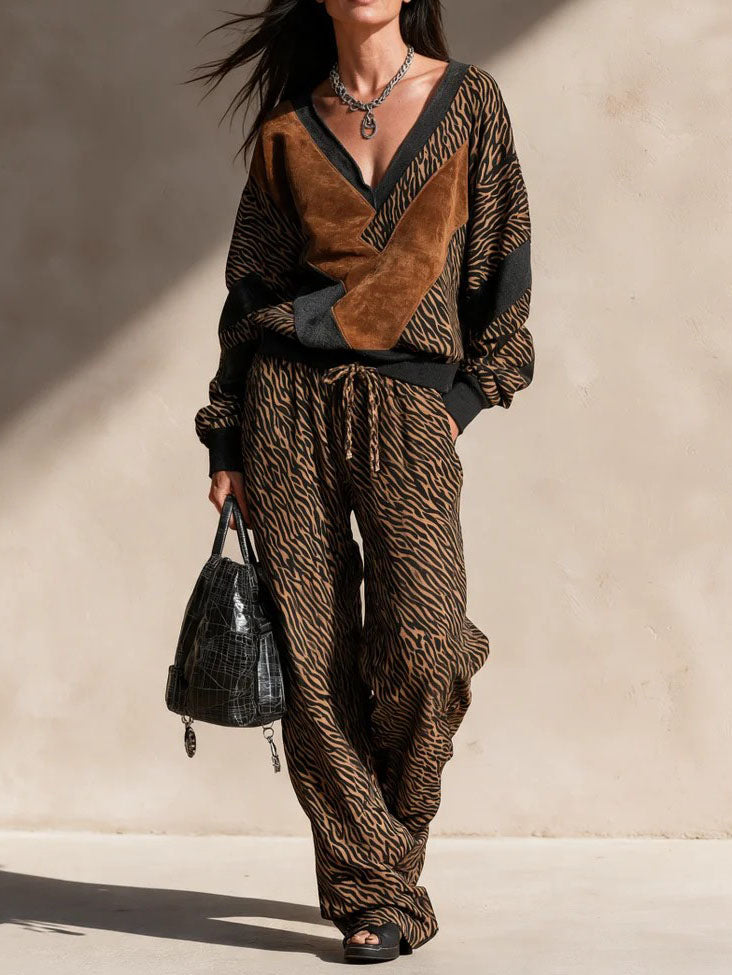 Two-Piece Animal Print Suit Set for Women