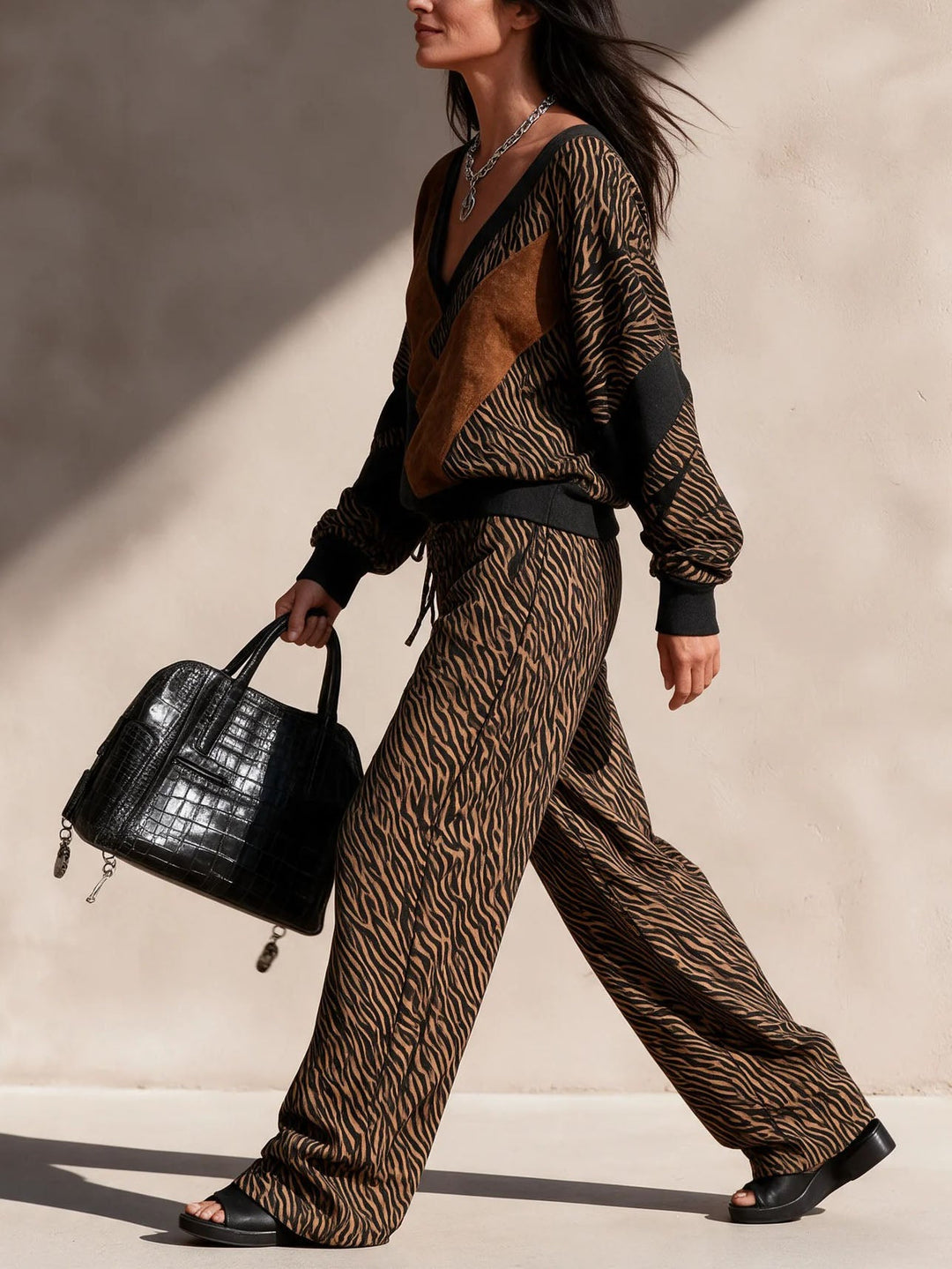 Two-Piece Animal Print Suit Set for Women