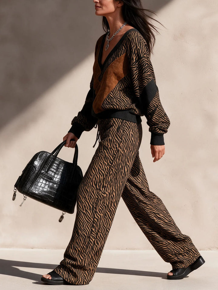 Two-Piece Animal Print Suit Set for Women