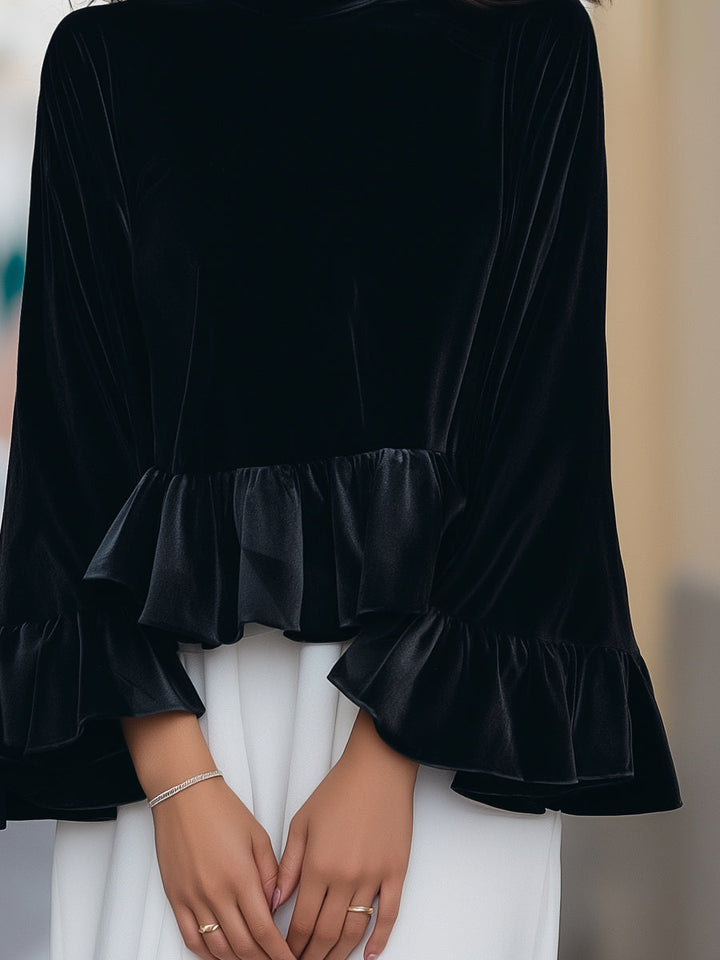 Velvet Bluse med Flæsekant til Kvinder