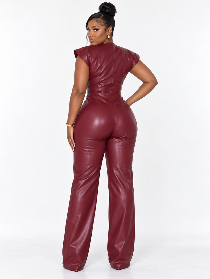 Women's Faux Leather Jumpsuit