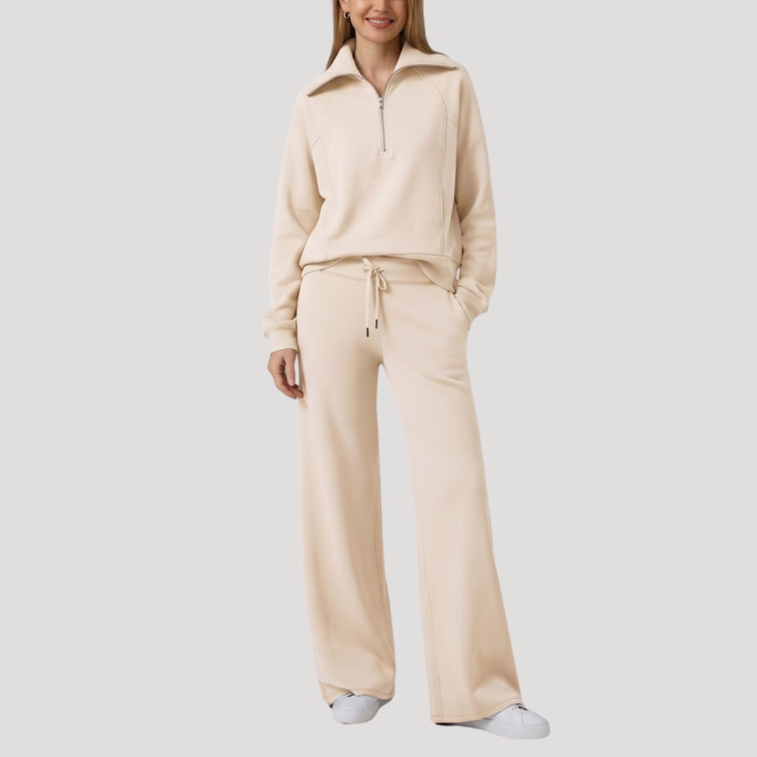 Women's Half-Zip Tracksuit Set with Wide-Leg Pants