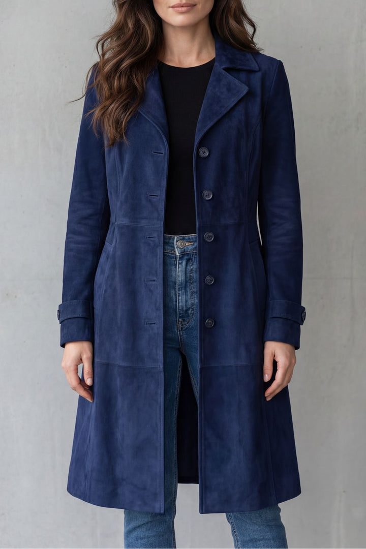 Long suede-look coat for women