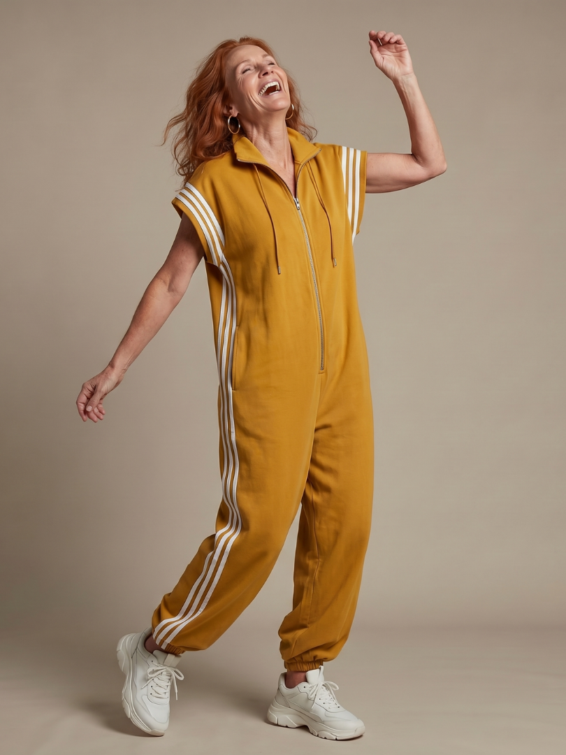 Women's jumpsuit with zipper and stripe details
