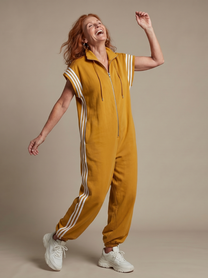 Women's jumpsuit with zipper and stripe details