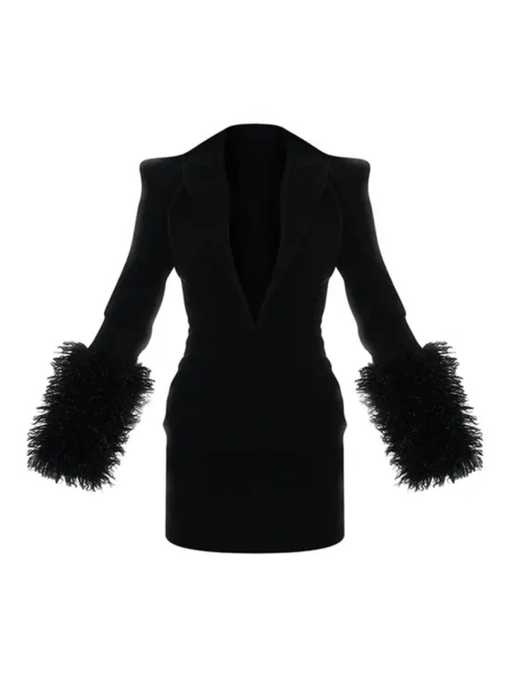 Blazer dress with feather details for women