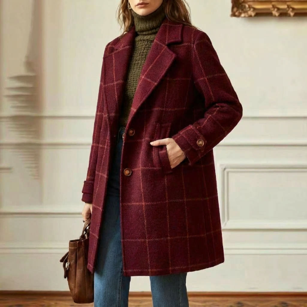 Women's wool coat with a checked pattern