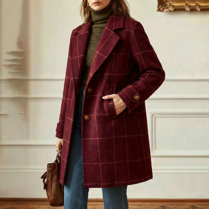 Women's wool coat with a checked pattern