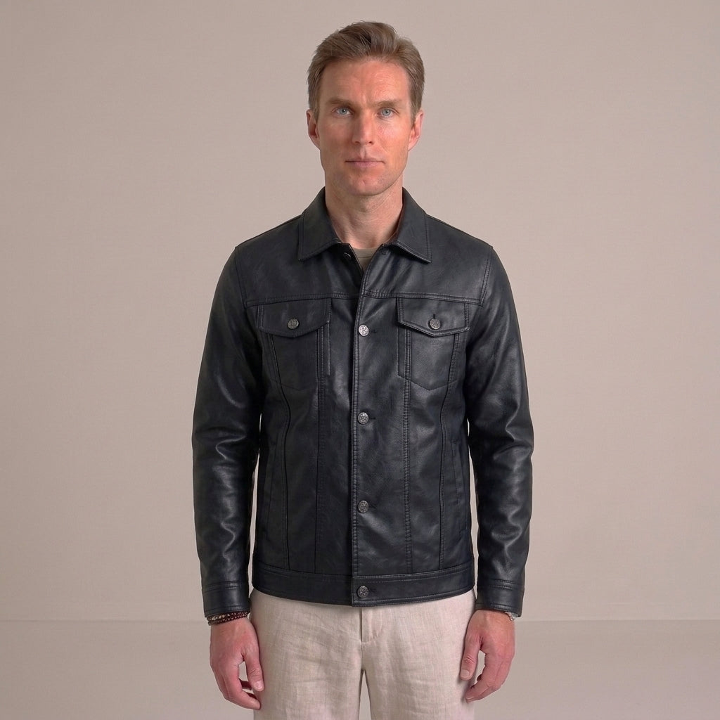 Men’s leather jacket with button closure