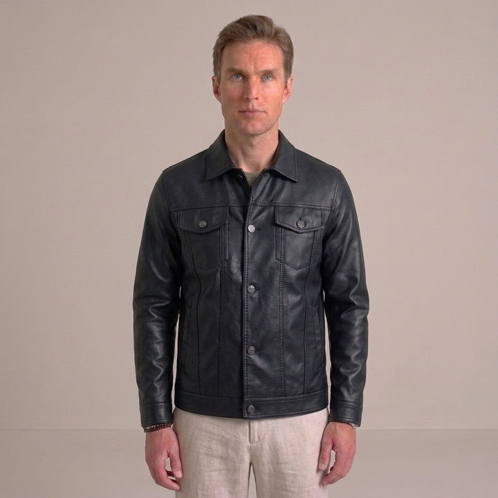 Men’s leather jacket with button closure