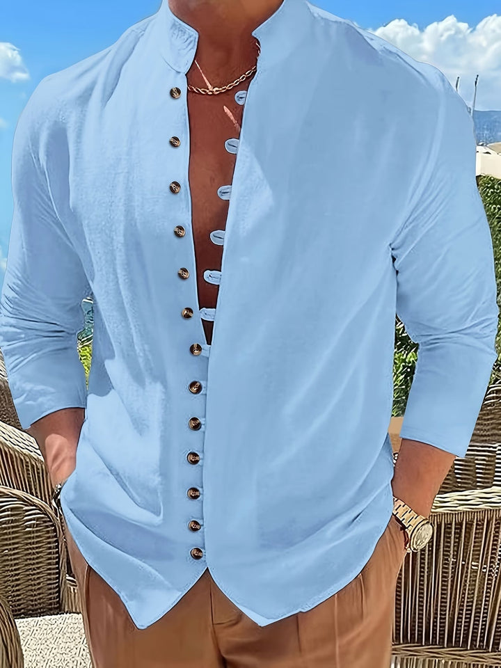 Retro Long-Sleeve Button-Up Shirt for Men