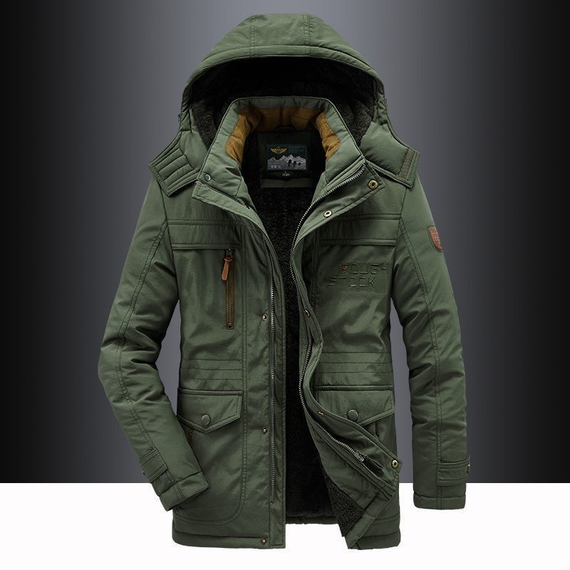 Insulated parka with adjustable hood for men