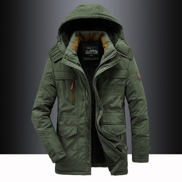 Insulated parka with adjustable hood for men