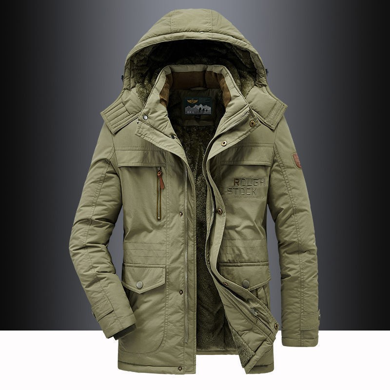 Insulated parka with adjustable hood for men