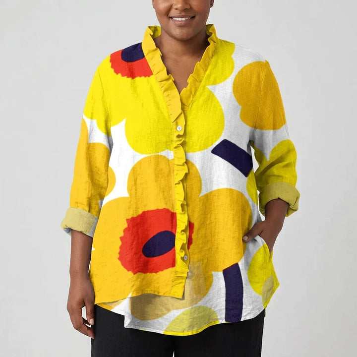 Women's Casual Blouse with Bold Pattern and Short Sleeves