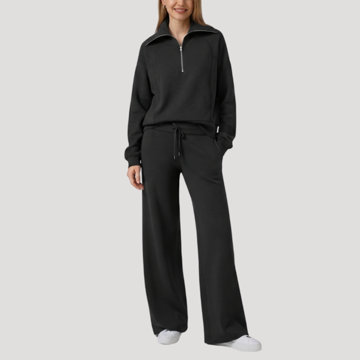 Women's Half-Zip Tracksuit Set with Wide-Leg Pants