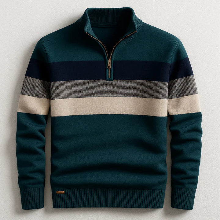 Men's striped performance top with zip collar