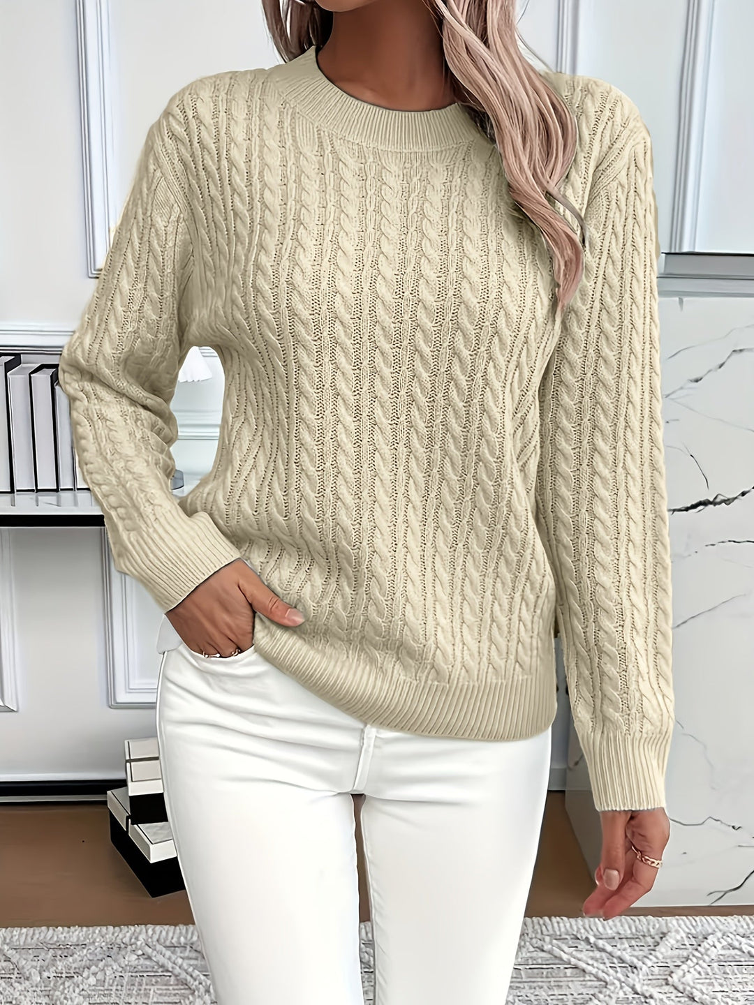 Cable-Knit Crewneck Sweater for Women