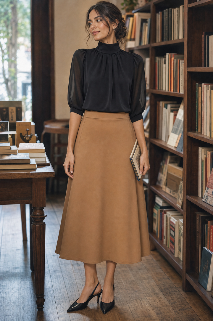Chiffon Bluse med Pufærmer til Kvinder