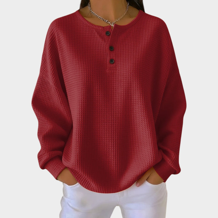 Women's Knitted Sweatshirt Textured Henley Button Detail
