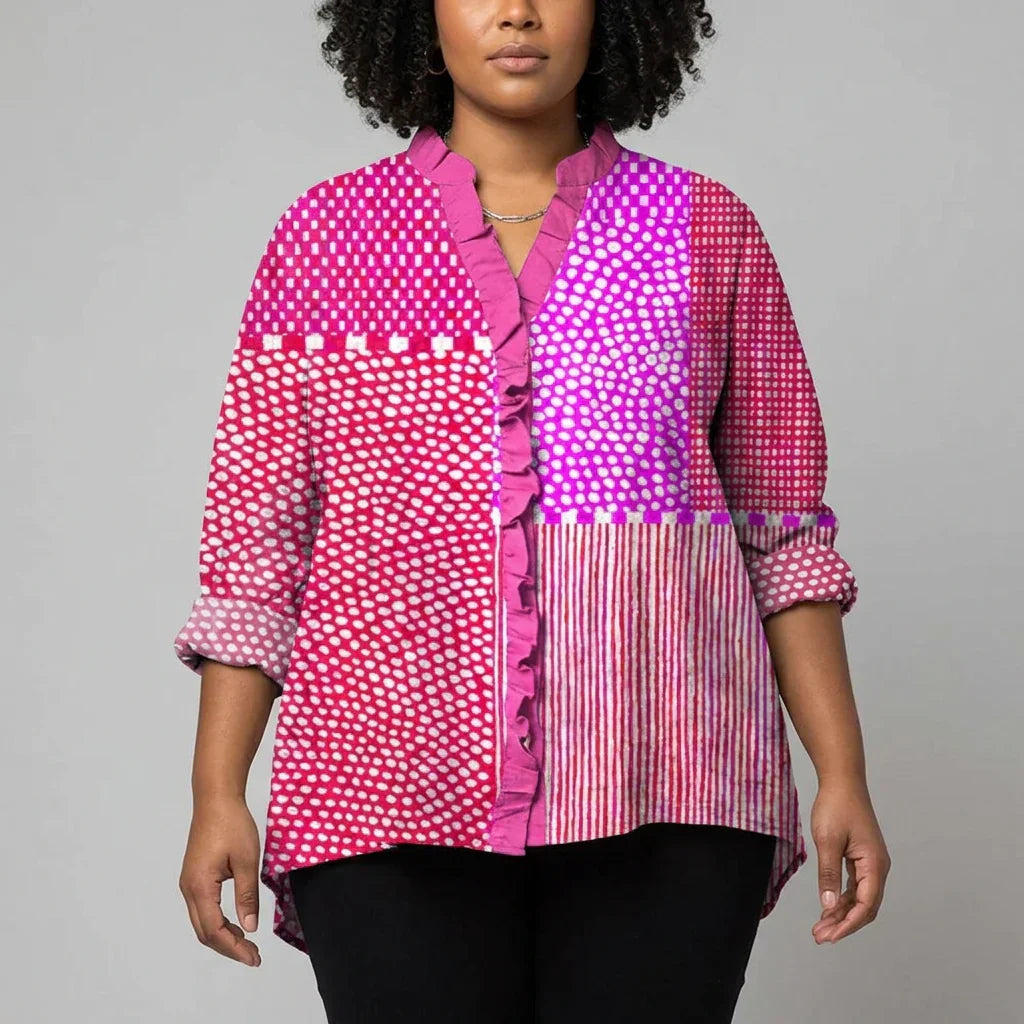 Women's Casual Blouse with Bold Pattern and Short Sleeves