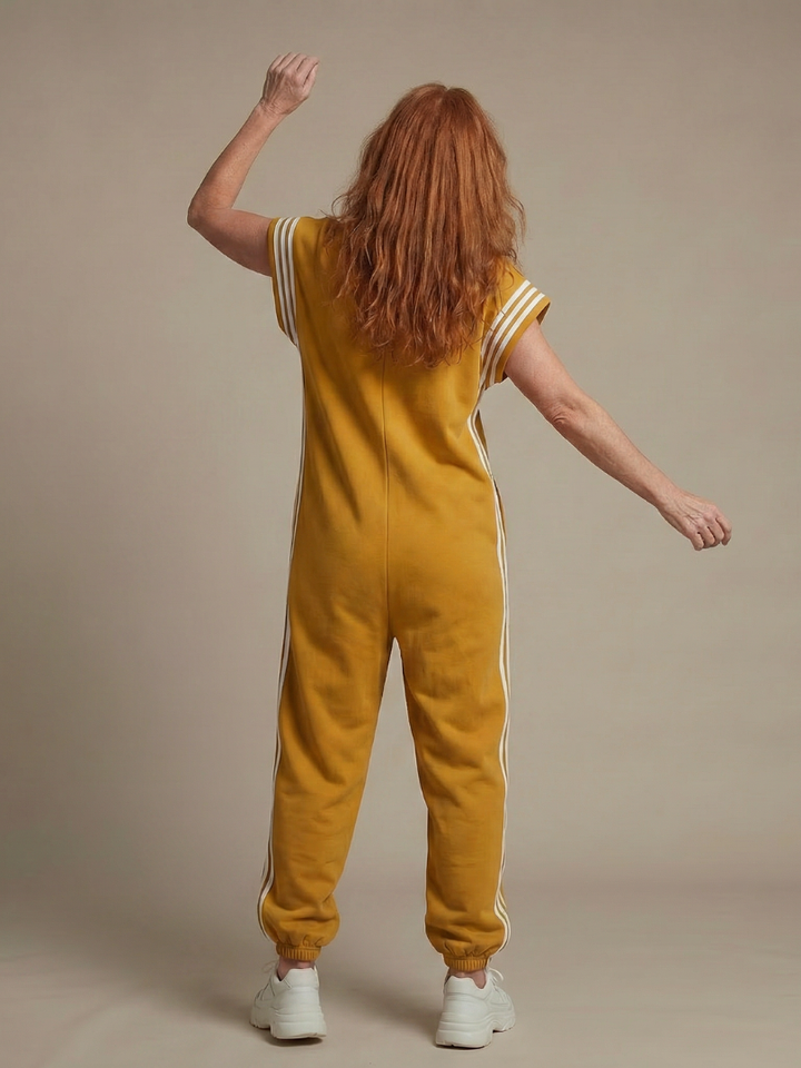 Women's jumpsuit with zipper and stripe details