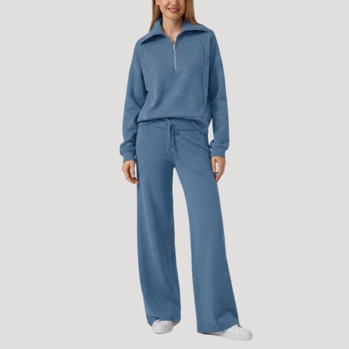 Women's Half-Zip Tracksuit Set with Wide-Leg Pants