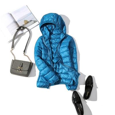 Shiny quilted puffer jacket for women
