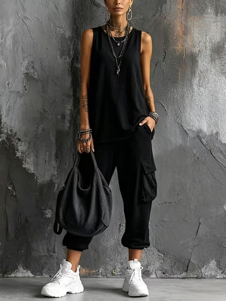 Casual Set with Vest and Cargo Joggers for Women