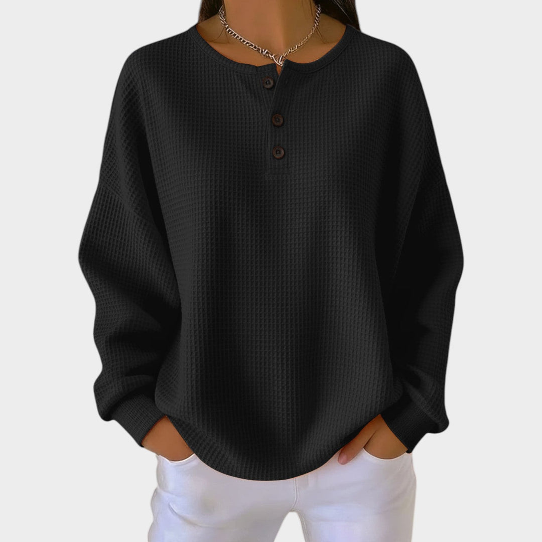 Women's Knitted Sweatshirt Textured Henley Button Detail