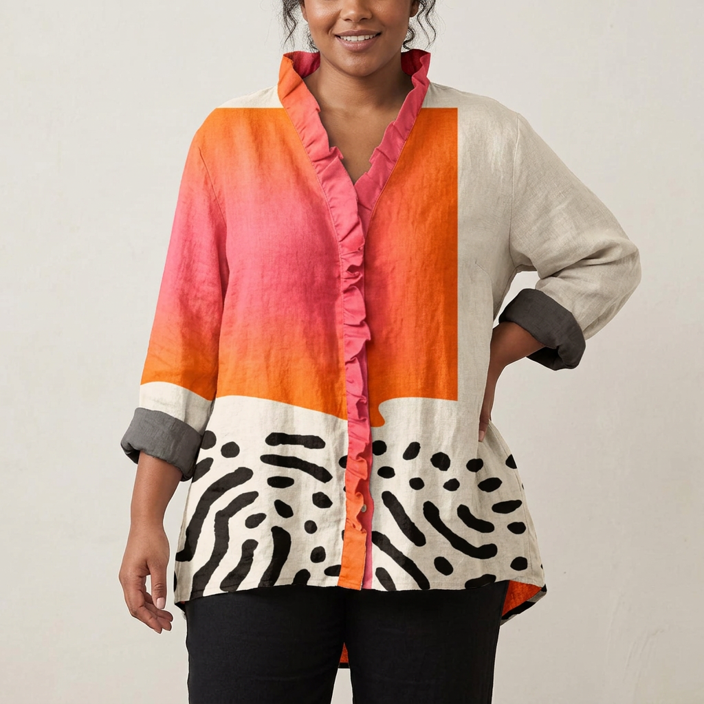 Women's Casual Blouse with Bold Pattern and Short Sleeves
