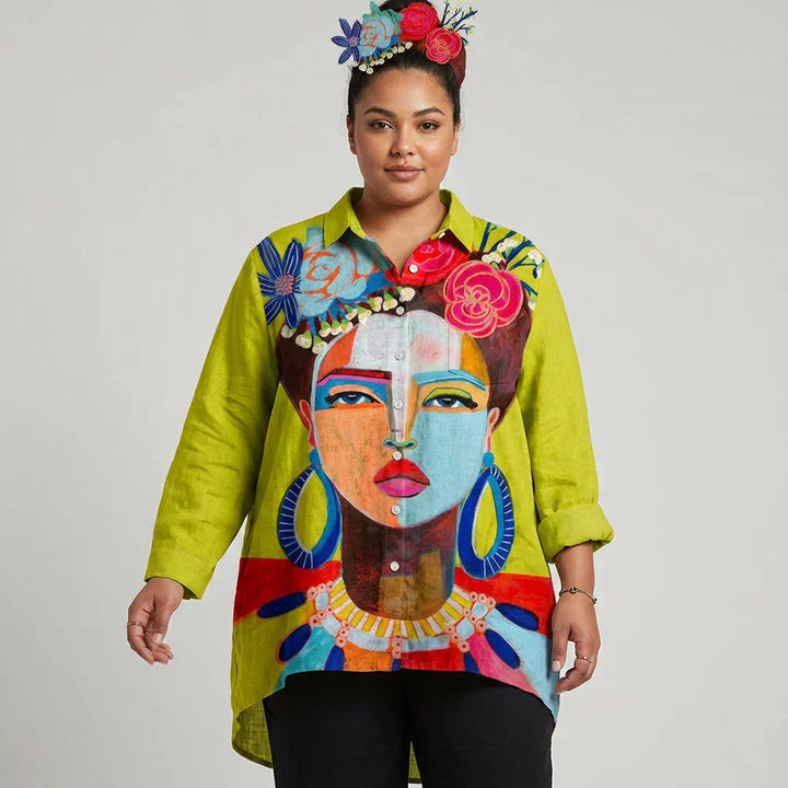 Women's Casual Blouse with Bold Pattern and Short Sleeves
