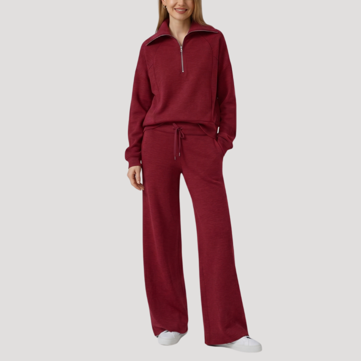Women's Half-Zip Tracksuit Set with Wide-Leg Pants