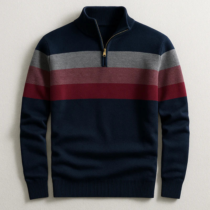 Men's striped performance top with zip collar