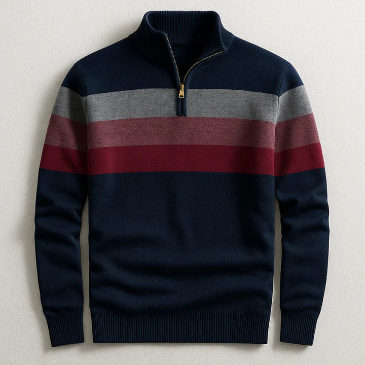 Men's striped performance top with zip collar
