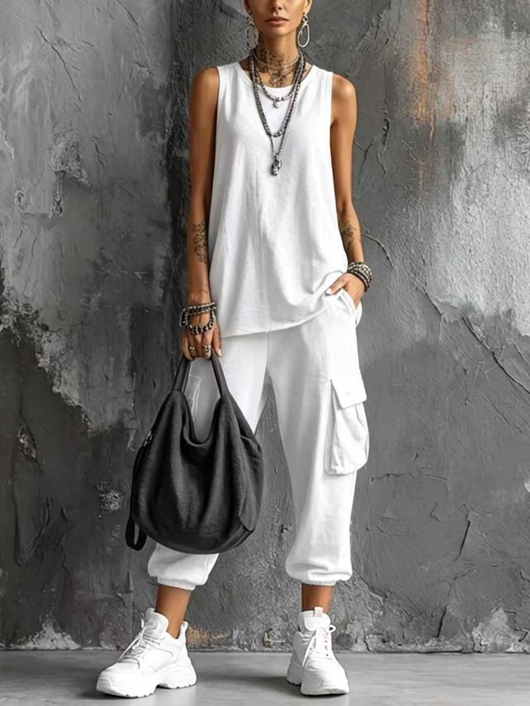 Casual Set with Vest and Cargo Joggers for Women