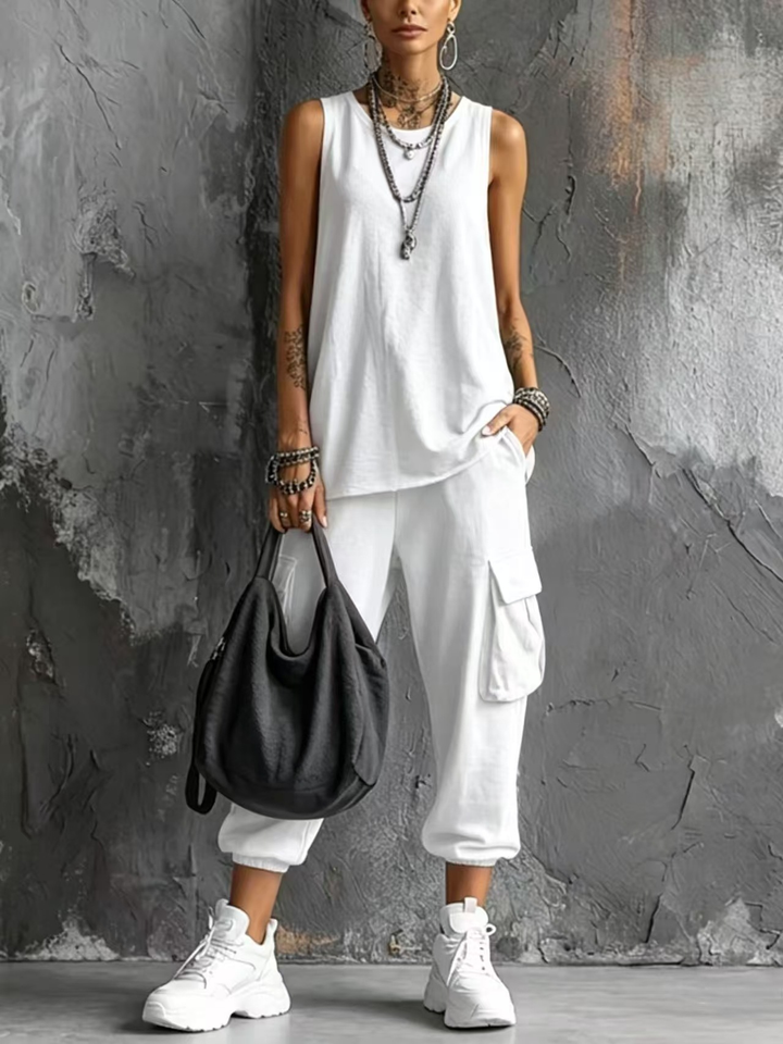 Casual Set with Vest and Cargo Joggers for Women