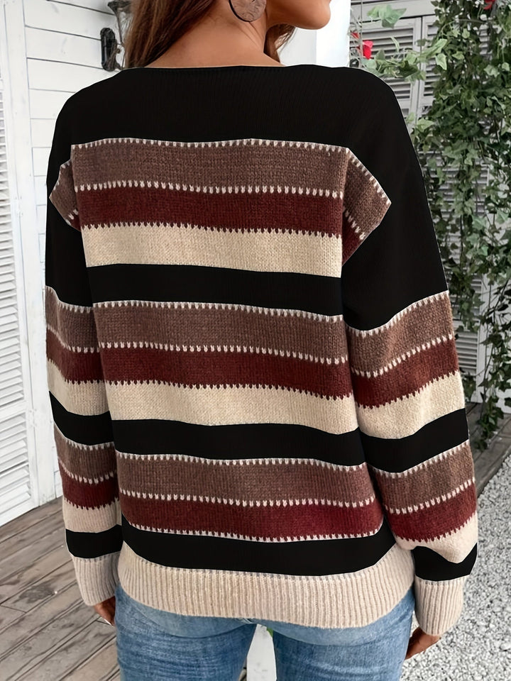Striped Sweater with Crew Neck for Women