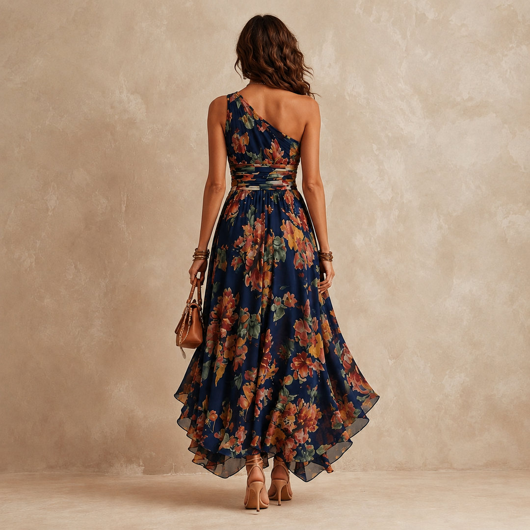 Celeste | Blomstret one-shoulder maxikjole til kvinder