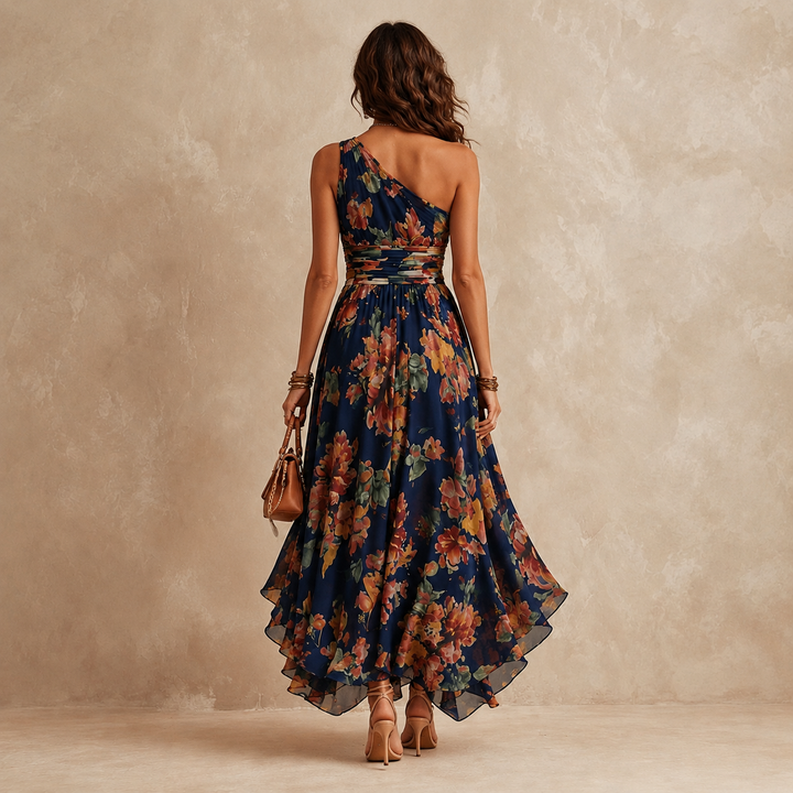 Celeste | Blomstret one-shoulder maxikjole til kvinder