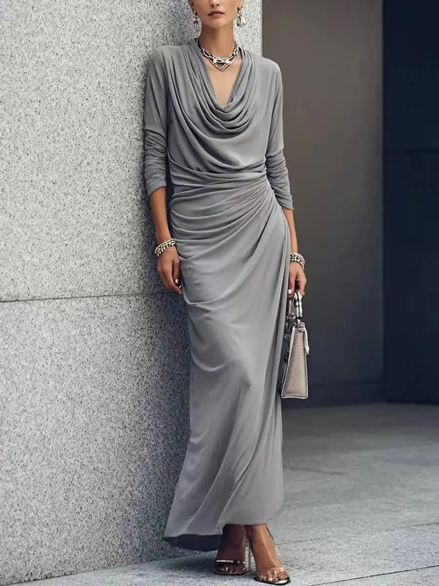 Draped maxi dress with cowl neckline for women