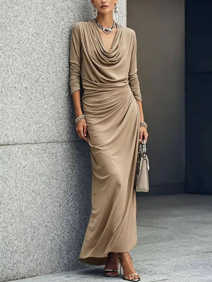 Draped maxi dress with cowl neckline for women