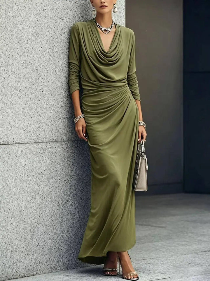 Draped maxi dress with cowl neckline for women