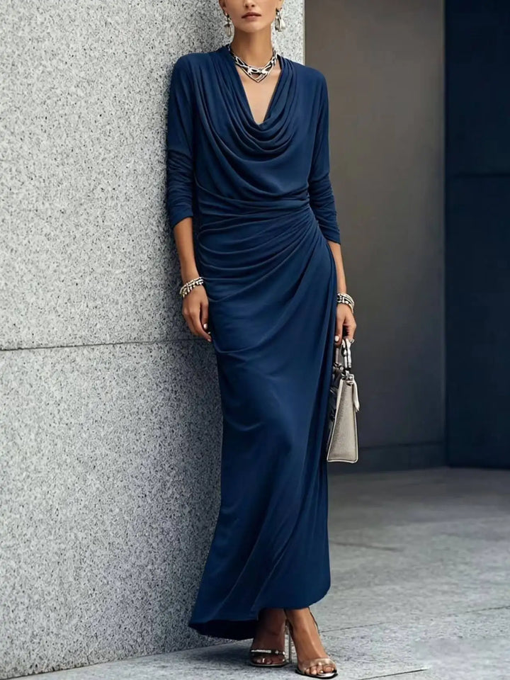 Draped maxi dress with cowl neckline for women