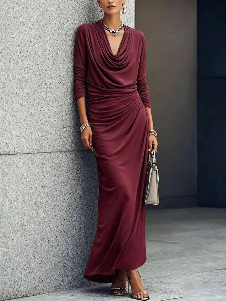 Draped maxi dress with cowl neckline for women