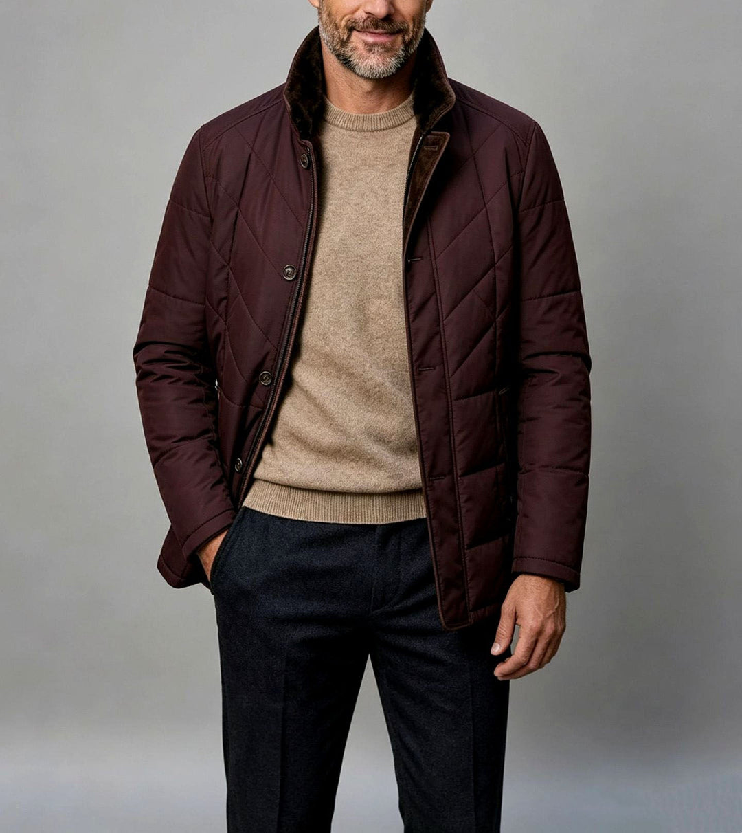 Quilted Jacket with Stand Collar for Men