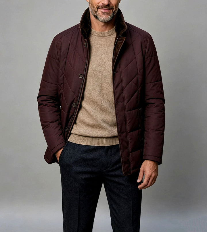 Quilted Jacket with Stand Collar for Men