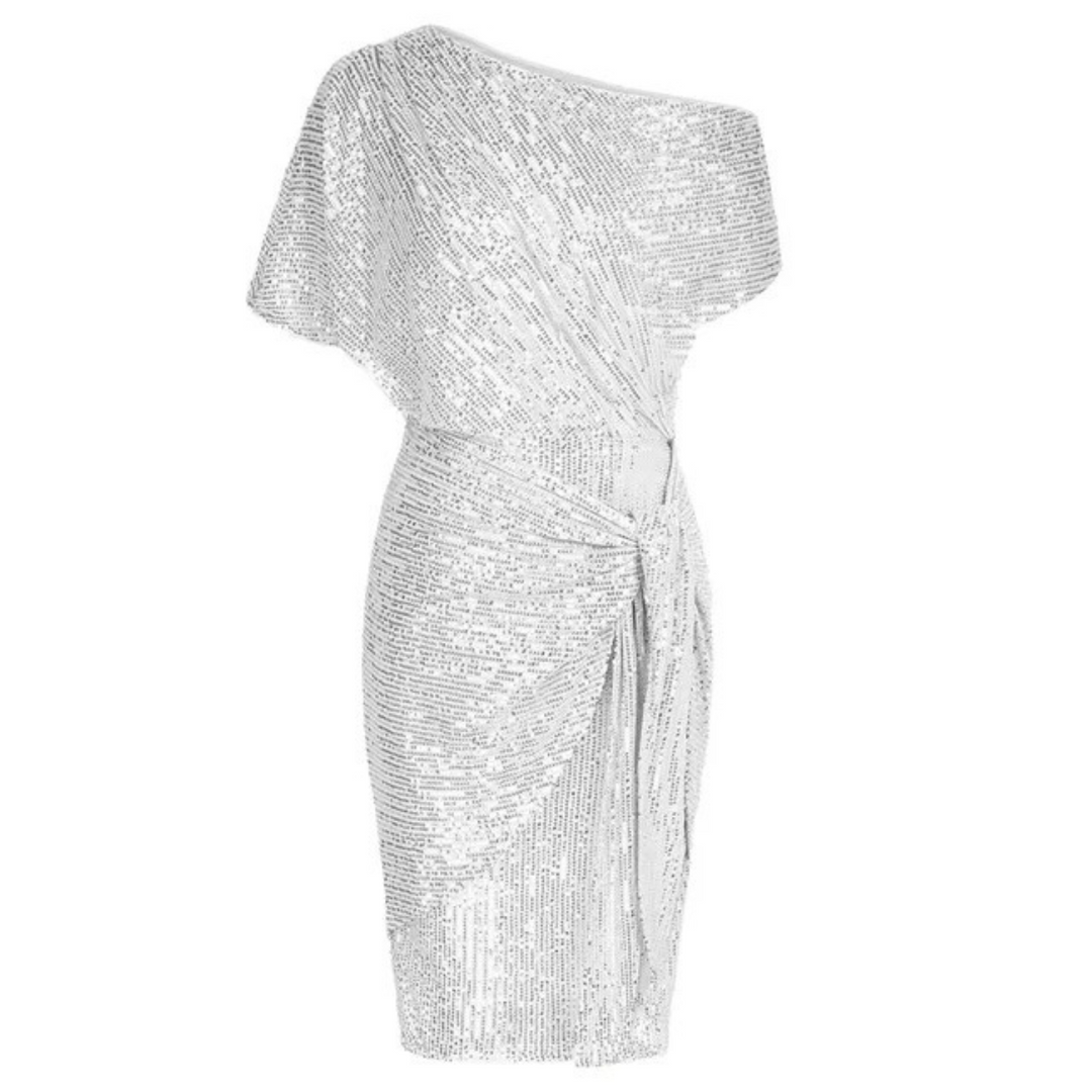 Asymmetrisk pailletkjole til kvinder, mini med wrap
