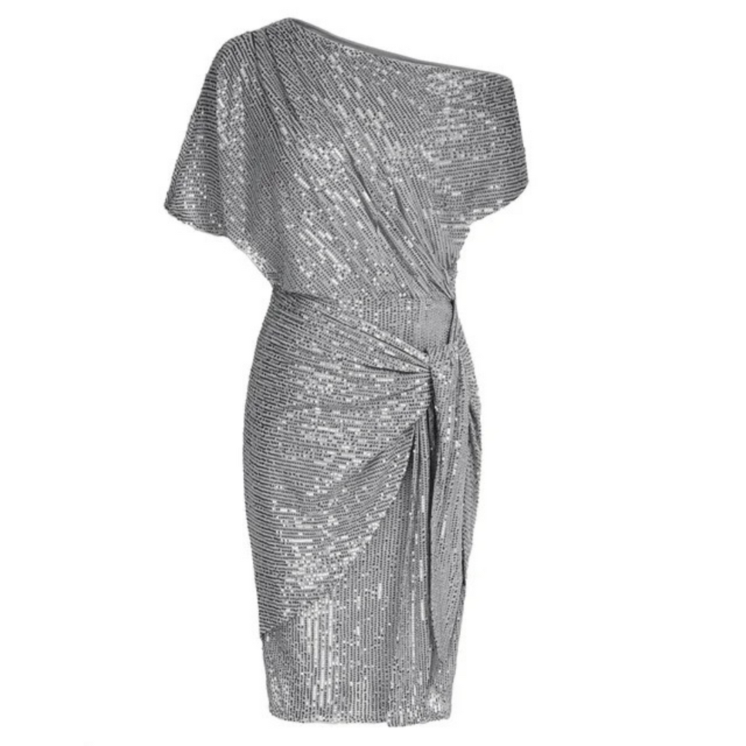 Asymmetrisk pailletkjole til kvinder, mini med wrap